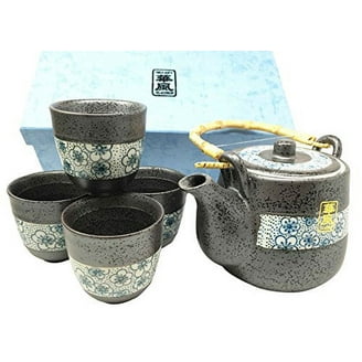 Made In Japan Tombo Dragonfly Blue Glazed Ceramic Tea Pot and Cups