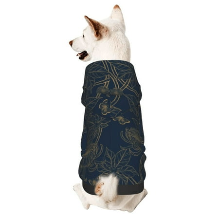 Haiem Vintage Chrysanthemum for Winter Dog Hoodie Sweatshirts with Pockets Warm Dog Clothes for Small Dogs Chihuahua-Small