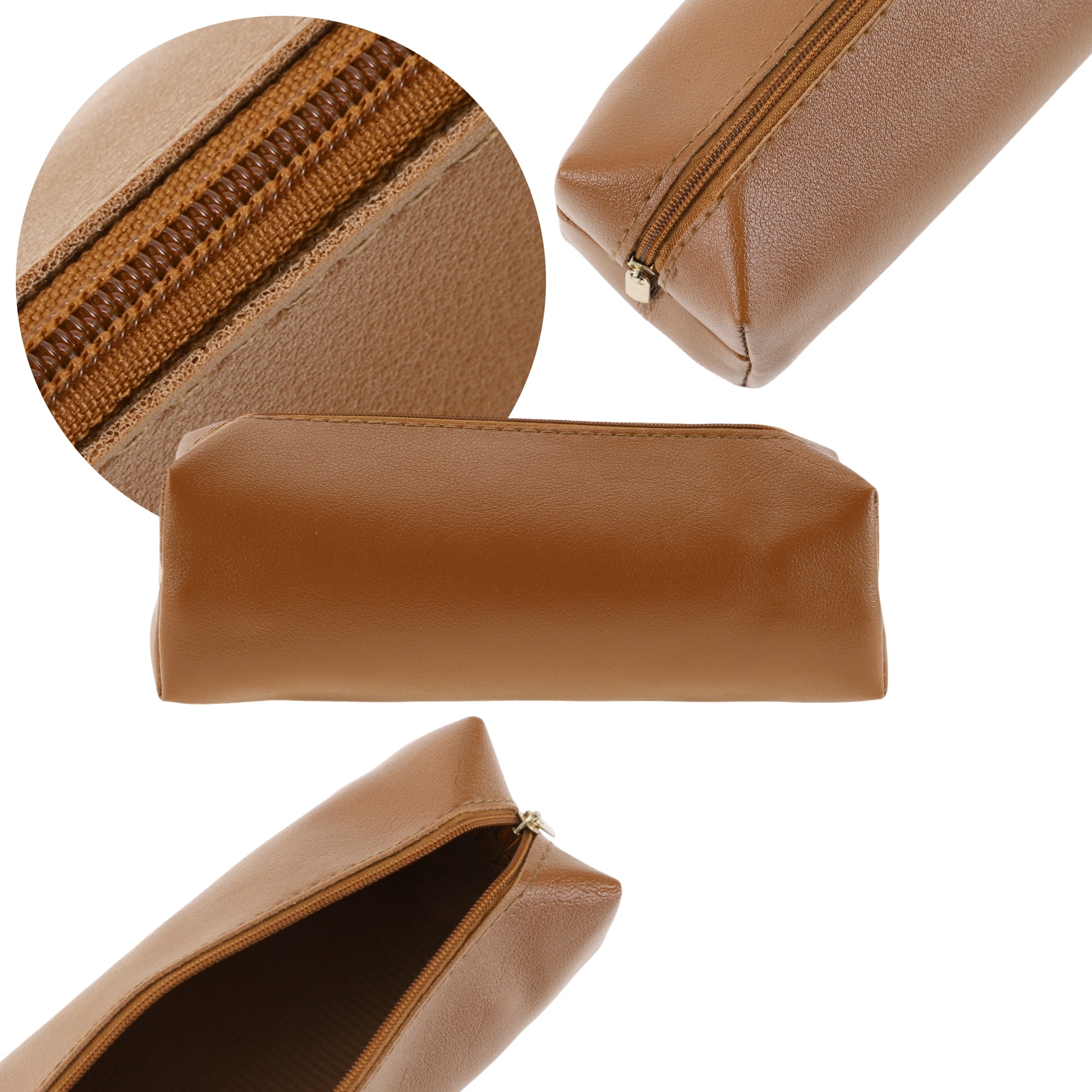 Unique Bargains Portable Stationery Bag Zipper Pencil Case Brown 7.9"x2.4"x2.4"