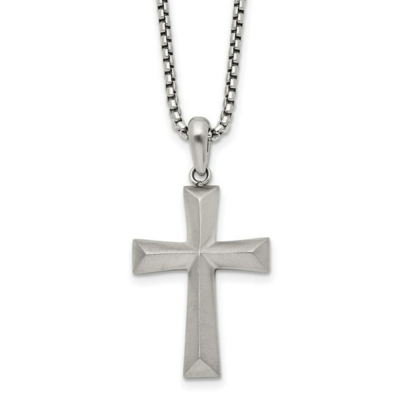 Chisel Stainless Steel Brushed Cross Pendant on a 20 inch Box Chain Necklace