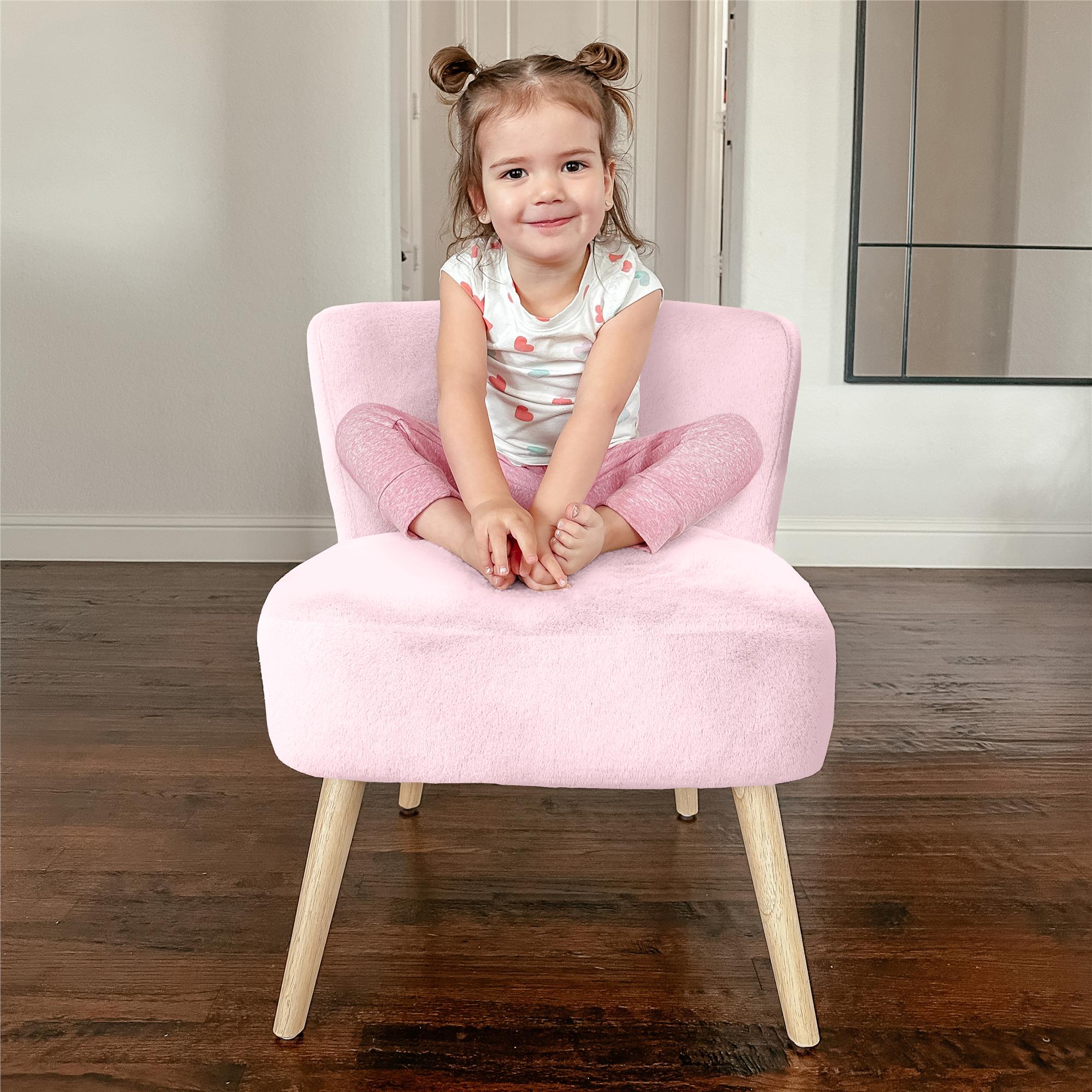 DHP Easton Faux Fur Kids' Accent Chair with Natural Wood Legs, Pink - image 3 of 11