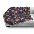 thumbnail image 3 of Floral Soft Flannel Fleece Blanket, Colorful Flowers Designed in Childish Art Pattern on Dark Lavender Background, Cozy Plush for Indoor and Outdoor Use, 60" x 80", Indigo Multicolor, by Ambesonne, 3 of 6