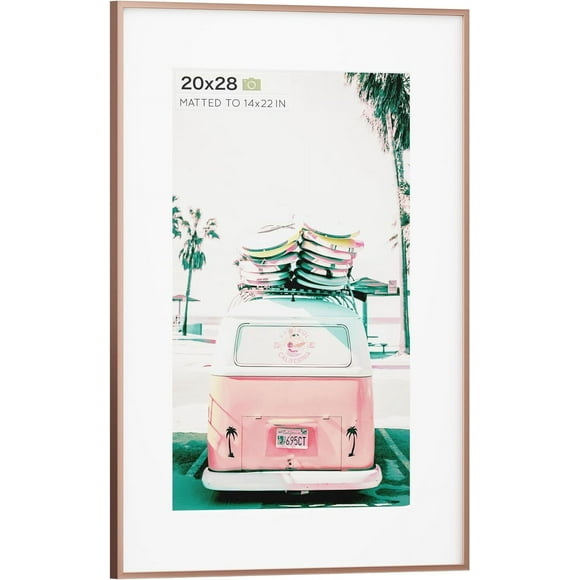 HAHDAXIA 20x28 Frame Rose Gold, Premium Metal 20x28 Picture Frames for Wall with Mat for 14 x 22 Photo, Large 28x20 Frame Matted to 14x22, Tempered Glass, Wall Hook Included, Set of 1