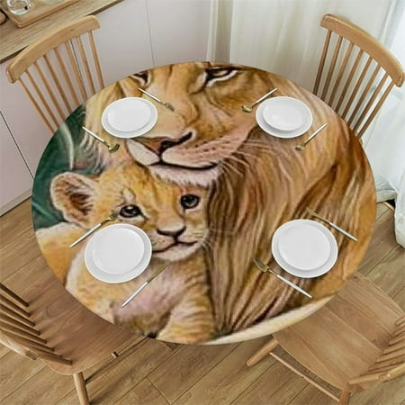 

Patifu Lion Baby Floral Frame Round Tablecloth Stain-Resistant Washable 100% Polyester Outdoor Picnic Camping Indoor Kitchen Dining Party Tablecloths 31 -35