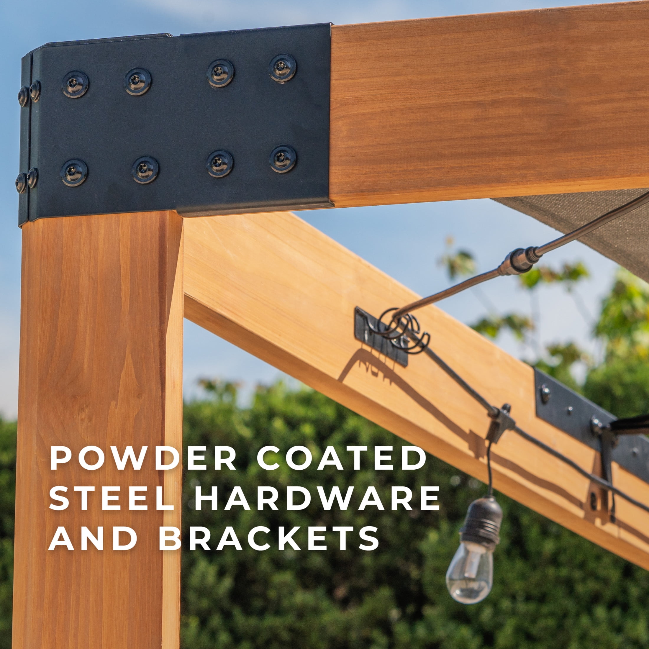 Backyard Discovery Brendan 12'x10' Cedar Wood Pergola Kit, Shade Sail Canopy, PowerPort