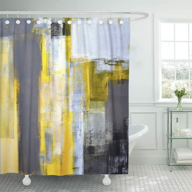 YUSDECOR Black Busy Grey and Yellow Abstract White Modern Bathroom Decor Bath  Shower Curtain 66x72 inch 