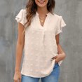 thumbnail image 2 of Women Blouse V Neck Ruffle Sleeve Loose Breathable Dotted Polyester Female T Shirt for Spring Summer Fall, 2 of 6