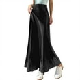 thumbnail image 2 of Women Silk Satin Half Slip Long Skirts Lace Patchwork Elastic Waist Long Skirt Elegant Silky Flowy A Line Midi Skirts, 2 of 4