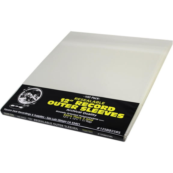(500) 12 Vinyl Record Outer Sleeves  Extra Thick Resealable - Super Clear, Archival Quality - Premium 2.5 mil Thick - #12SB025RS