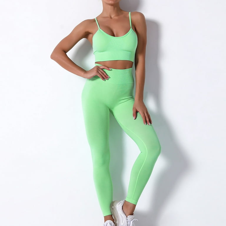 Zimi Workout Outfits for Women 2 Piece Seamless Rib-knit Sports Bra High  Waist Yoga Leggings Sets Green S 