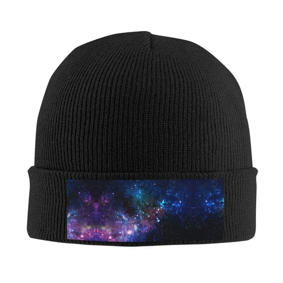 Space Galaxy Winter Beanie Hats for Men Women Warm Cozy Knitted Cuffed Skull Cap Black