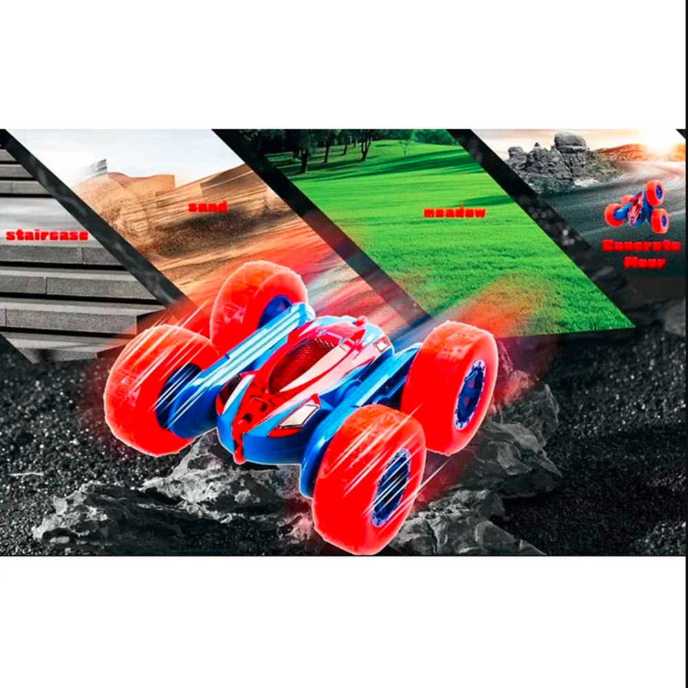Roofworld 2.4G RC Stunt Cars Double Sided Flip Remote Control 360 Rotation off Road Rc Drift Red