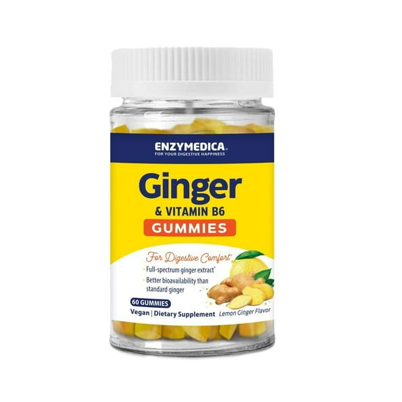 Ginger & Vitamin B6, Lemon Ginger, 60 Gummies, Enzymedica