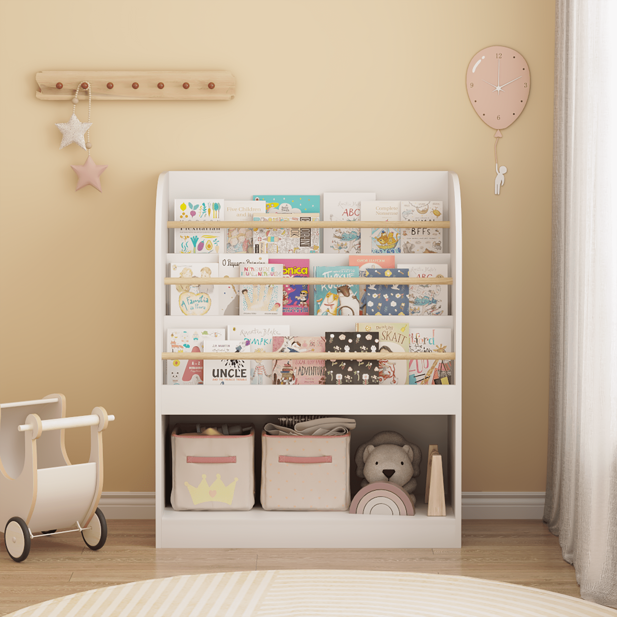 Kids Bookshelf with Open Storage, Front-Facing Children's Bookcase, Multi-Tier Wooden Book Display Shelf for Toddlers, Playroom, Bedroom, or Nursery