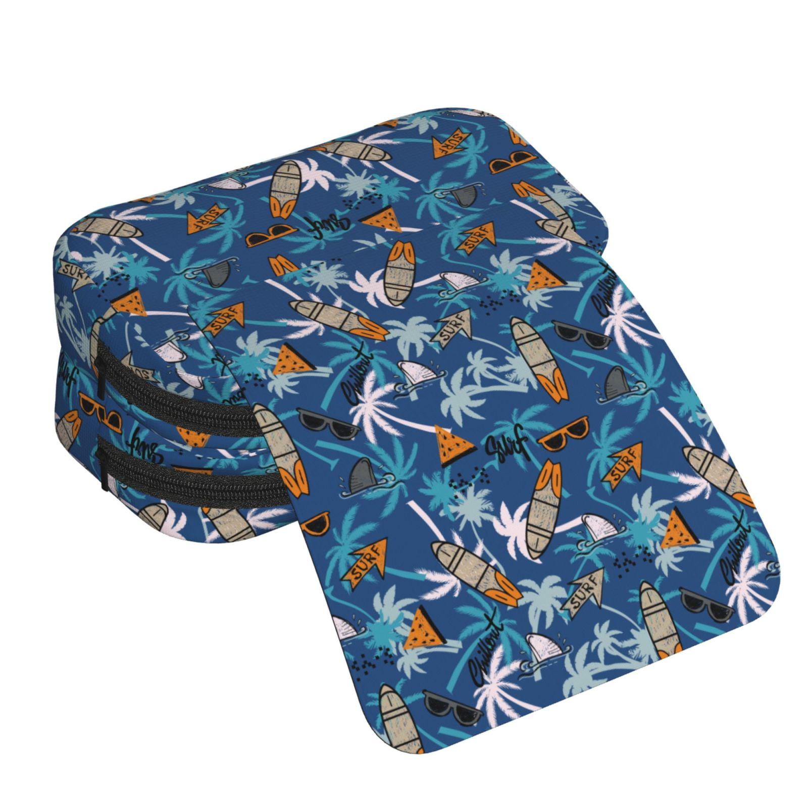 Rateoe Hawaiian Style Pattern Double Clamshell Pen Case, Storage Organizer with Two Zipper Compartments– Holds Up to 50 Pencils & Pens