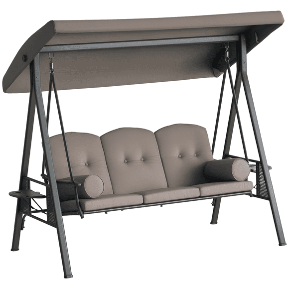 Outsunny 3 Seater Porch Swing Heavy Duty Outdoor Swing Chair, Brown