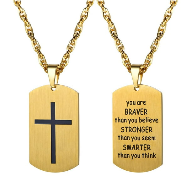Collar PROSTEEL con forma de cruz y etiqueta de perro para hombres y niños con colgante de oro de acero inoxidable