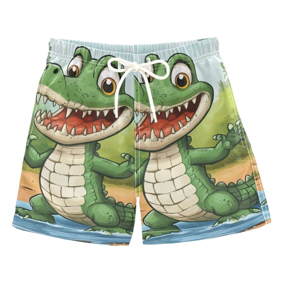 Cartoon Cute Crocodile Boys Swim Trunks Quick Dry Boy Swim Shorts for 3-14 Years