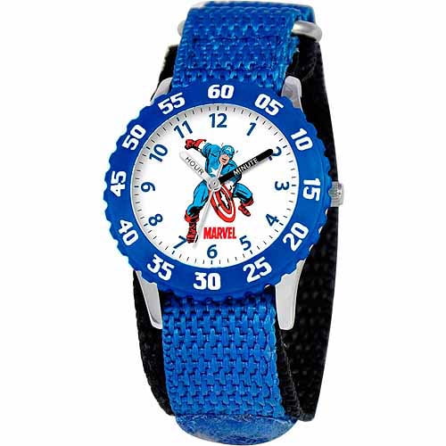 Captain America Boys' Stainless Steel Watch, Blue Strap