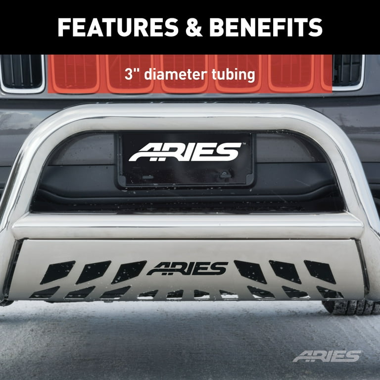 Aries Automotive 3" Bull Bar With Stainless Skid Plate - For Chevy Silverado/GMC Sierra 2500/3500 HD