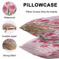 thumbnail image 5 of Throw Pillow Covers 16x16 Inch Set of 2, Hello Spring Waterproof Outdoor Pillow Covers, Pink Tulip Flowers Farmhouse Buffalo Plaid Wooden Decorative Cushion Pillowcases for Couch, Sofa, Bed, Patio, 5 of 9