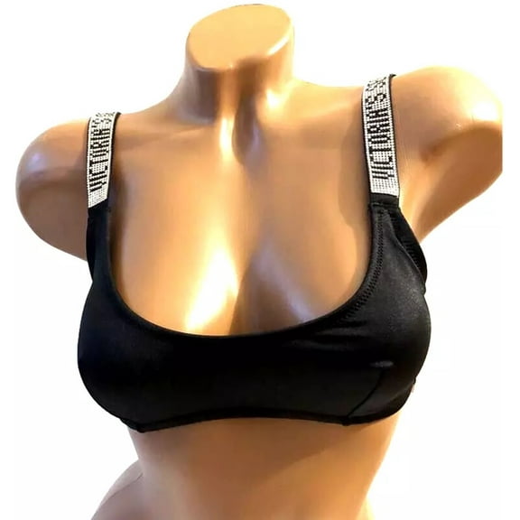 Victoria's Secret Shine Strap Tulum Scoop Swim Top Black Size Small NWT