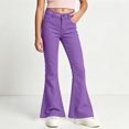 thumbnail image 5 of Girls High Waist Bell Bottom Pants Soft Stretch Durable Baggy Flare Uniform Pants Trendy Casual Trousers Back To School Daily Outfits,12-13Y,Purple, 5 of 8