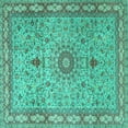 thumbnail image 1 of Ahgly Company Machine Washable Indoor Square Medallion Turquoise Blue Traditional Area Rugs, 4' Square, 1 of 4