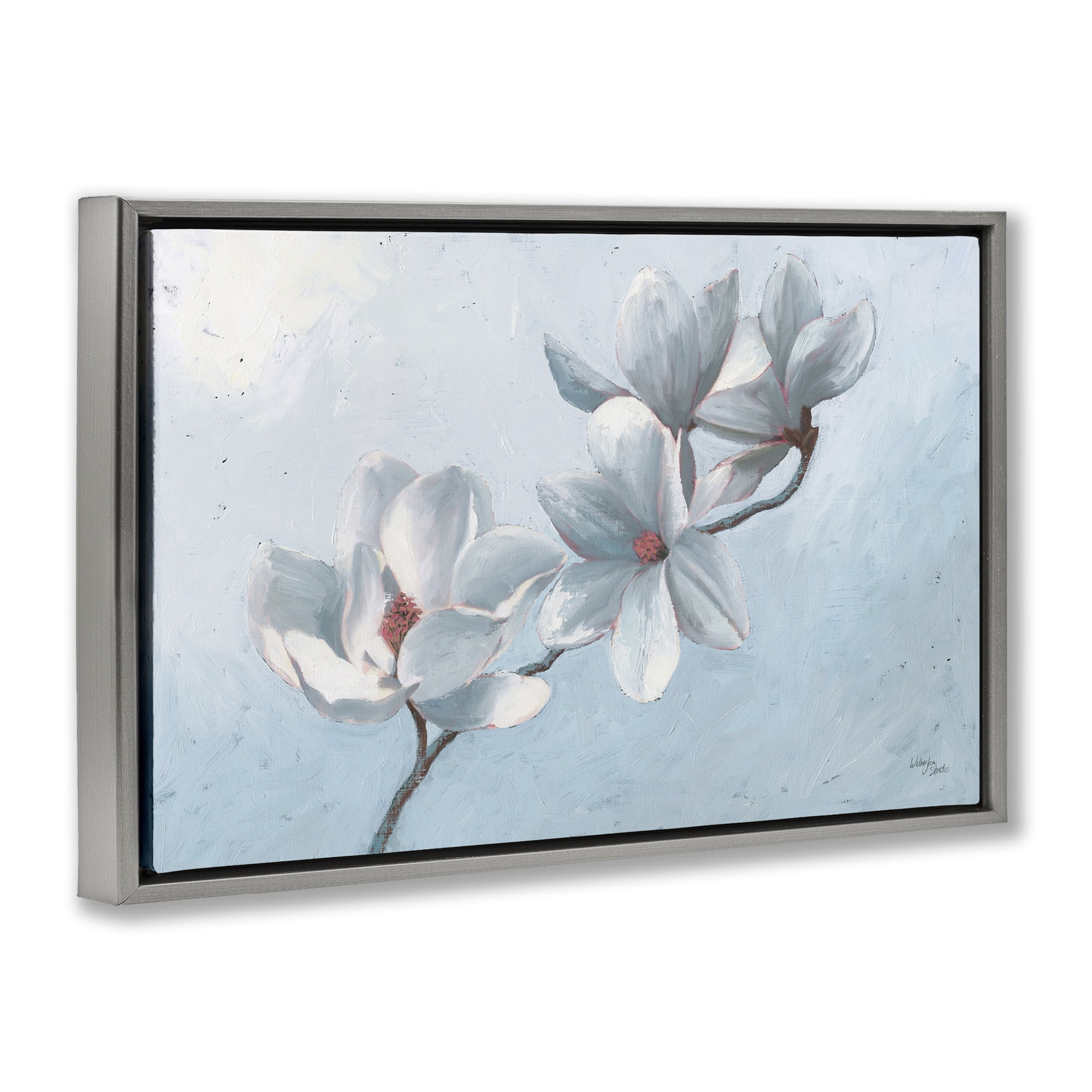 Stupell Industries Budding Magnolia Blooms Botanical & Floral Painting Gray Floater Framed Art Print Wall Art, 31 x 21