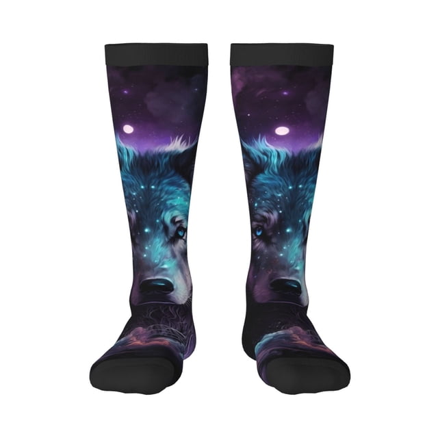 Balery Purple Sky Wolf Calcetines novedosos Calcetines deportivos Calcetines hasta la rodilla Calcetines de algodón Calcetines originales y geniales