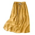 thumbnail image 4 of Amkhujs Long Skirts for Women Soft Loose Elastic Waist Linen Skirt with Drawstring Trendy Elegant Flowy Skirt for Casual Wear,Yellow,L, 4 of 5