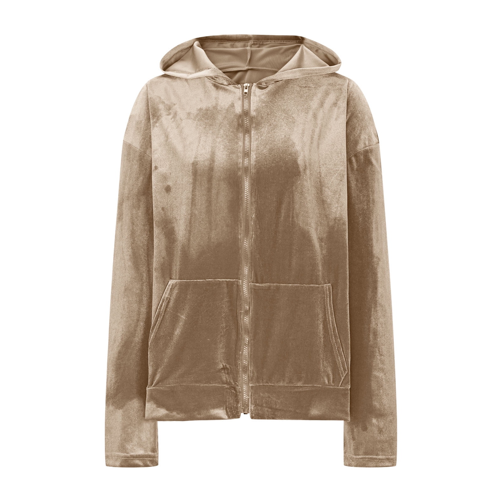 Women's Velour Hooded Jacket Long Sleeve Full Zip Outerwear Soft