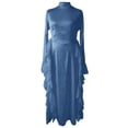 thumbnail image 2 of Women Long Sleeve Half Turtleneck Fall Dress Bohemian Relaxed Fit Maxi Flared Tiered Dress (Navy XXL), 2 of 4
