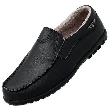 

Go Tour Men s Premium Genuine Hand-made Leather Casual Slip on Loafers Breathable Driving Shoes Fashion Slipper C Black Fur 12/49