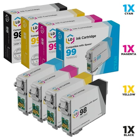 Epson Printer Artisan 837 LD Remanufactured Replacements for Epson T098/T099 Set of 4 HY Cartridges: 1 T098120, 1 T099220, 1 T099320, 1 T099420 for the Epson Artisan 700, 710, 725, 730, 800, 810, 835, & 837 s ()