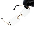 thumbnail image 5 of Luxury Trendy Old School Retro Gold Wire Frame 90's Rimless UnisexClear Lens Hip Hop Rectangle Frameless Eye Glasses For Men Women, 5 of 6