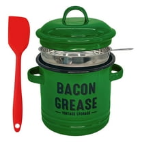 2026 New 46 Oz Bacon Grease Container with Strainer and Food-Grade Silicone Spatula, Grease Trap Jar, Grease Container for Kitchen, Enamel Oil Can for Cooking/Frying/Baking(Green)