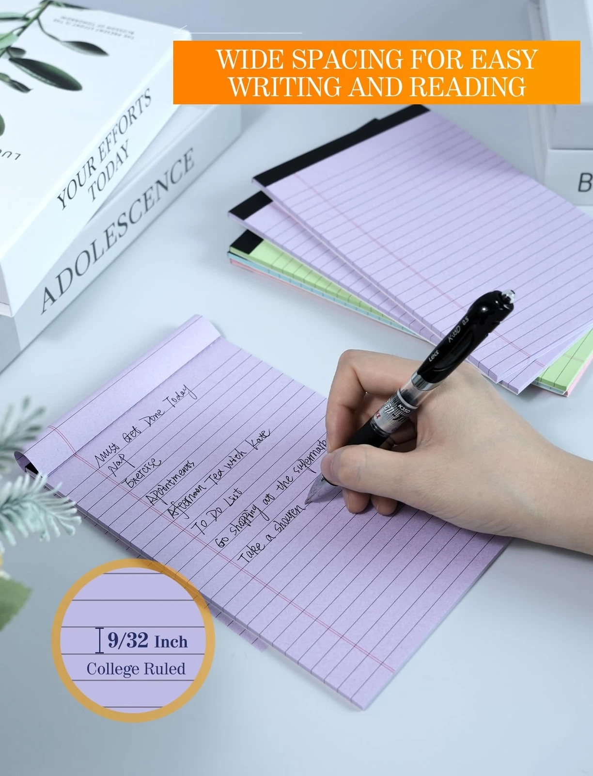 Colored Legal Pads 5x8 Small Note Pads , 6 Pack 5x8 Purple Notepads, Pink Notepad for Home Office Supplies, Lined Notebook Paper 5x8 Notes, 30 Sheets/Pad