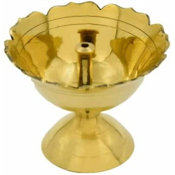 Brass Round Traditional Design Detachable Oil Lamp/Diya/Deep/Dhoop For Pooja (Approx. Dia. 6 Cm, Set of 1) Akhand Diya