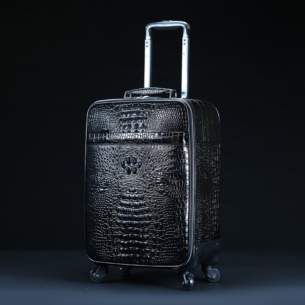 Equipaje de viaje de cuero genuino con patrón de cocodrilo, bolso, mochila, maleta con ruedas de piel de vaca de primera capa para hombre, estuche de embarque