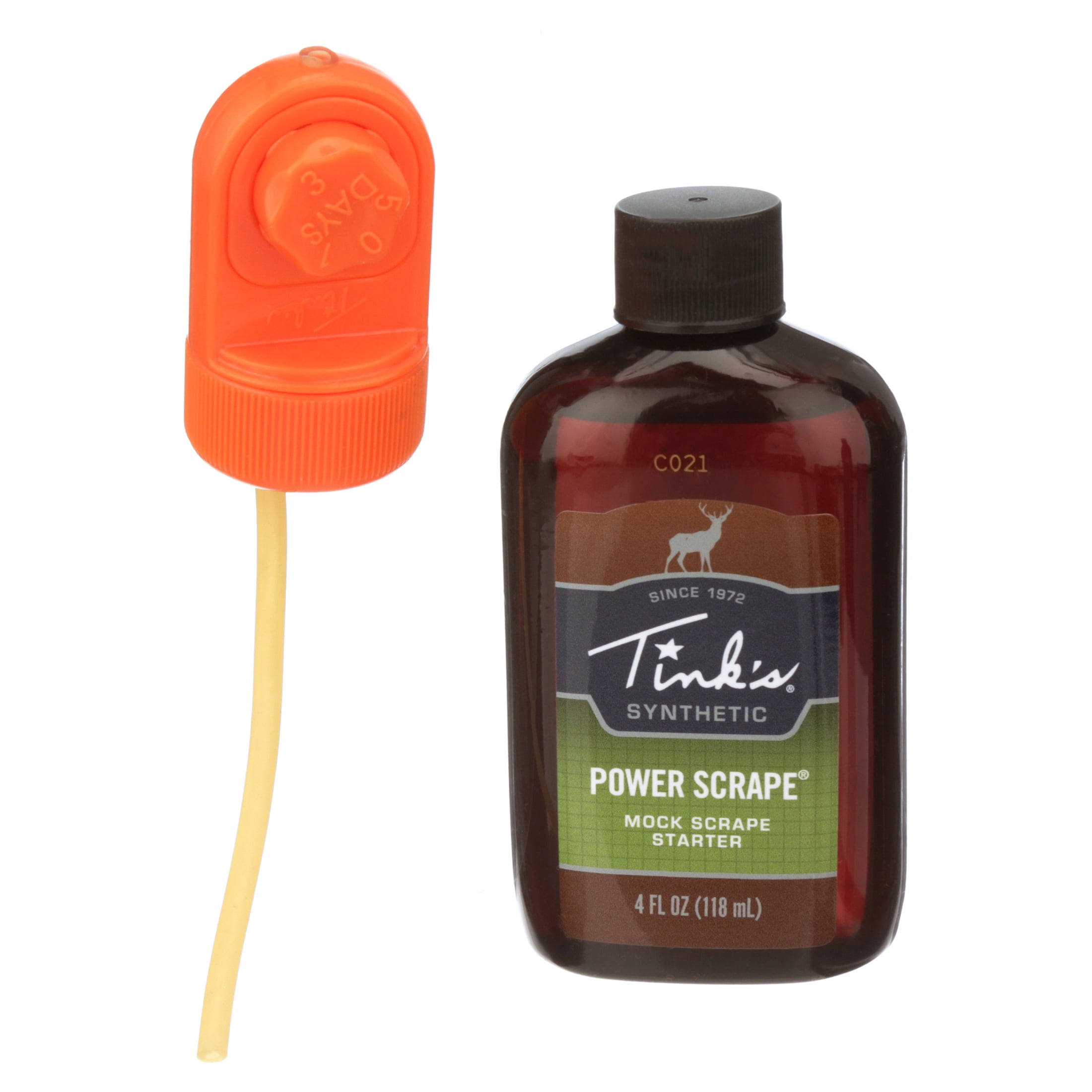 (2 pack) Tink's® Dial-A-Dripper Mock Scrape Starter Kit with two 4 oz. bottles of Tink’s® Power Scrape® Mock Scrape Starter Scent and one Dial-A-Dripper with neoprene hanging bag.