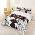 thumbnail image 2 of Manfei Vintage Halloween Black Cat Full Size Comforter Sets 3-Piece, Spider Web Pumpkin Crow Bedding Comforter Set, White Black Orange,Reversible,1 Comforter and 2 Pillowcases, 2 of 6