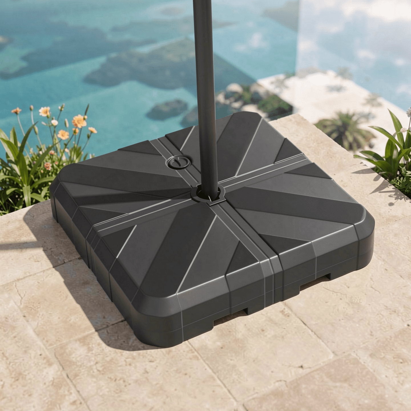 Biotree Weighted Offset Umbrella Base with Cross Bracket and Cut-out Handles - Heavy Duty Outdoor Patio Stand