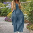 thumbnail image 4 of One Piece Jumpsuits for Women Dressy Casual Sleeveless Crewneck Wide Leg Rompers Jumpers Vacation Summer Outfits Light Blue L, 4 of 7