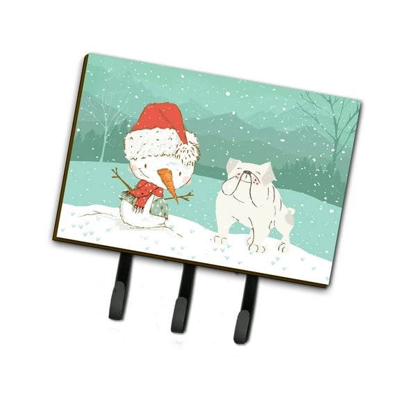 White English Bulldog Snowman Christmas Leash or Key Holder