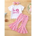 thumbnail image 2 of Liacowi Toddler Baby Girl 2nd Birthday Outfit Two Sweet Short Sleeve T-Shirt Tops Shorts/Flare Pants 2 Years Old Summer Set, 2 of 9