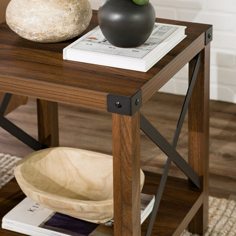 Walker Edison Magnolia Metal X End Table, Dark Walnut Walker Edison Magnolia Metal X End Table, Dark Walnut