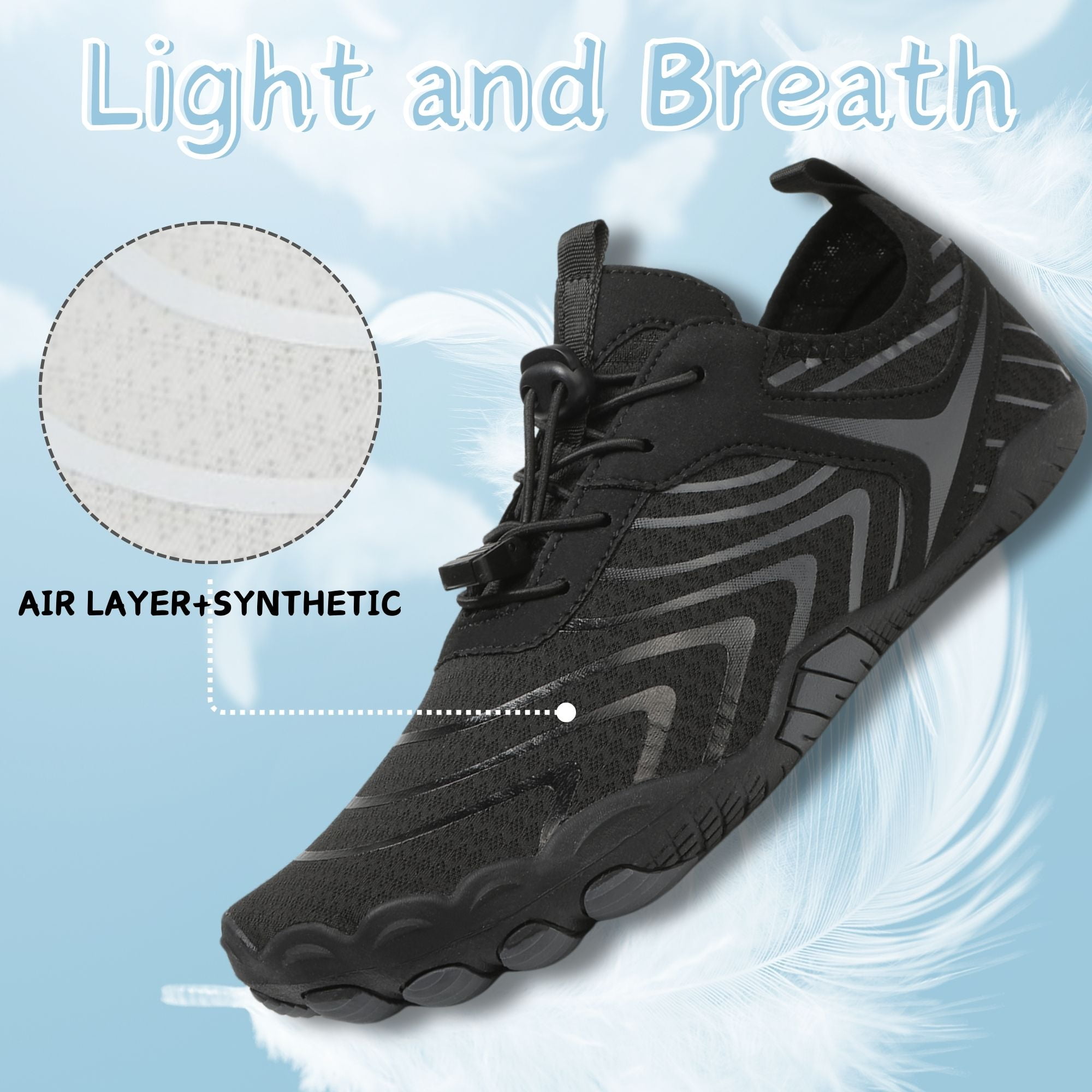 BERANMEY Pro Barefoot Shoes for Women & Men Wide Toe Box Hiking Water Shoes Non-Slip Breathable Barefoot Swim Surf Shoes for Beach Pool Aqua Running & Walking Fast Drainage & Waterproof Design