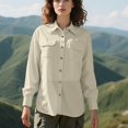 thumbnail image 2 of Alun Womens Sun-Proof Collar Button down Shirts Long Sleeve Outdoor Cool Quick Dry Fishing Hiking Gardening Blouse Tops Lightweight Soft Comfortable Summer Casual Outfit Beige L, 2 of 6