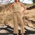 thumbnail image 2 of BiZtdJrK Todays Sales Womens Sleeveless Tank Tops and Trousers Knit Sweaters 2 Piece Outfits Solid Color Vest Matching Flared Wide Leg Pant Lounge Sets Khaki M, 2 of 5